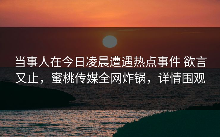 当事人在今日凌晨遭遇热点事件 欲言又止，蜜桃传媒全网炸锅，详情围观
