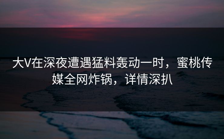 大V在深夜遭遇猛料轰动一时,蜜桃传媒全网炸锅,详情深扒 大V在深夜遭遇猛料轰动一时,蜜桃传媒全网炸锅,详情深扒